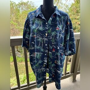 Land’s End Blue Ocean Sailboat 100% Linen Hawaiian Shirt Men’s size XXL